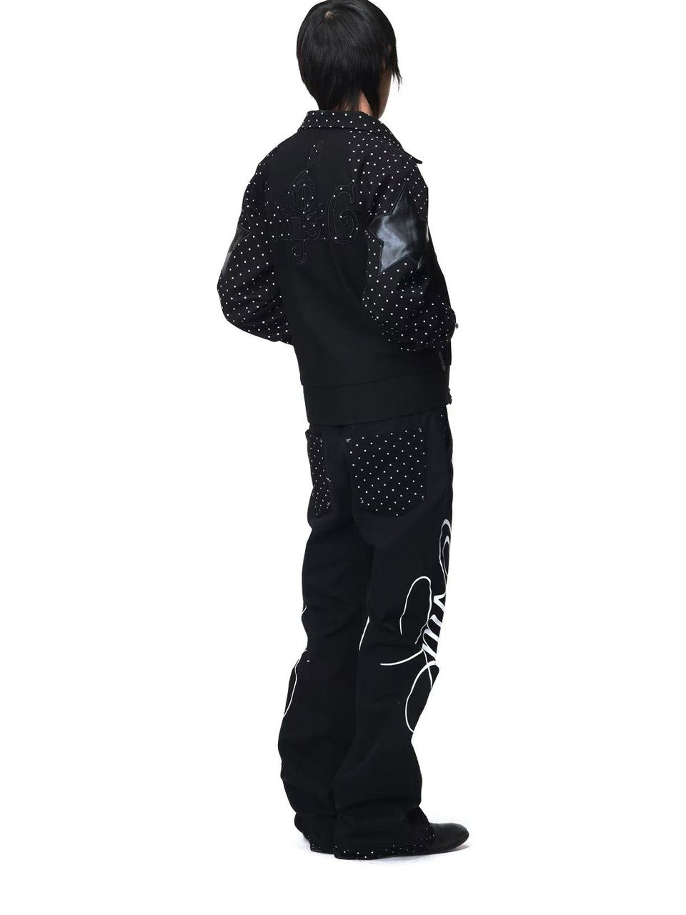 DETW onLine Black Polka Dot Patchwork Mid Rise Women&