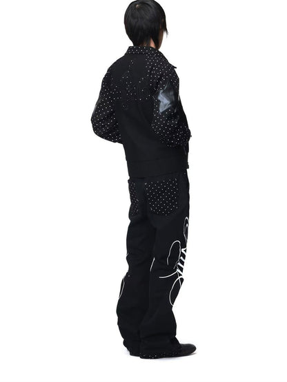 DETW onLine Black Polka Dot Patchwork Mid Rise Women&