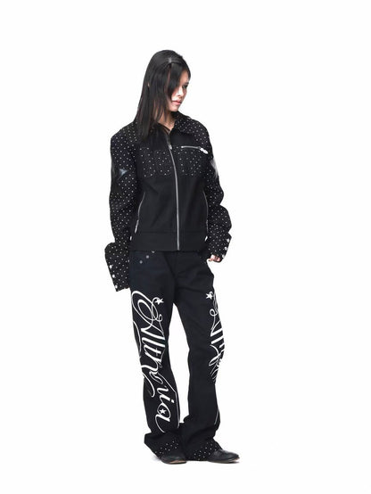 DETW onLine Black Polka Dot Patchwork Mid Rise Women&