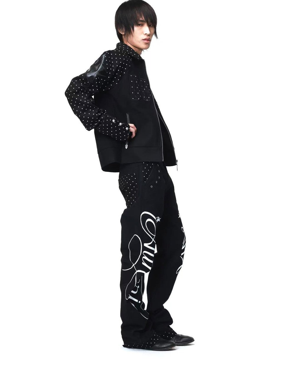 DETW onLine Black Polka Dot Patchwork Mid Rise Women&