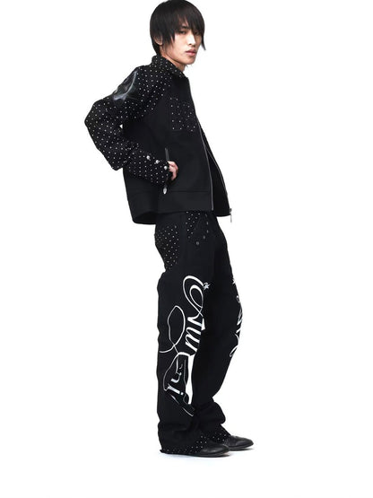 DETW onLine Black Polka Dot Patchwork Mid Rise Women&