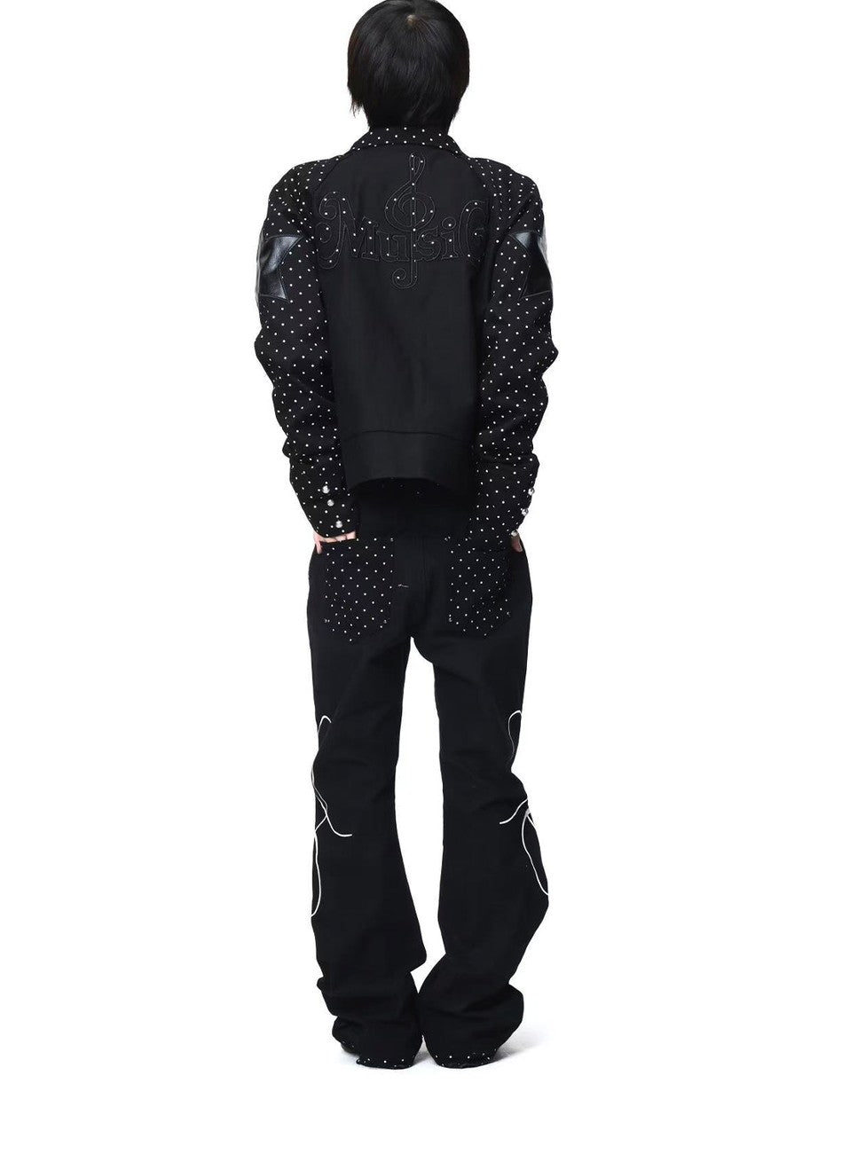DETW onLine Black Polka Dot Patchwork Mid Rise Women&