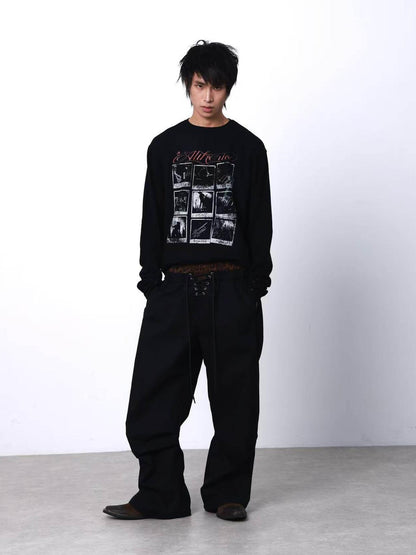 DETW onLine Black Portrait Grid Slogan Print Dark Punk Embroidered Women&