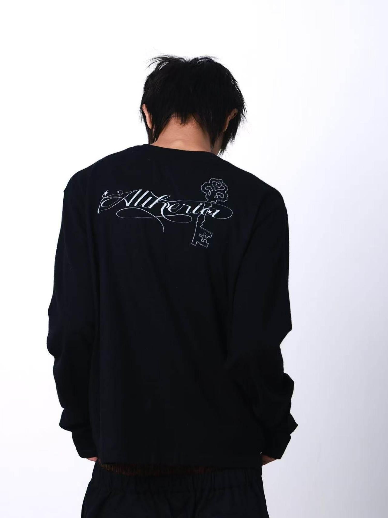 DETW onLine Black Portrait Grid Slogan Print Dark Punk Embroidered Women&
