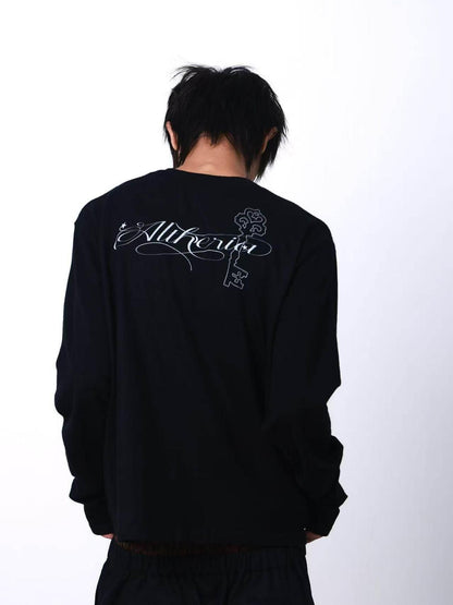 DETW onLine Black Portrait Grid Slogan Print Dark Punk Embroidered Women&
