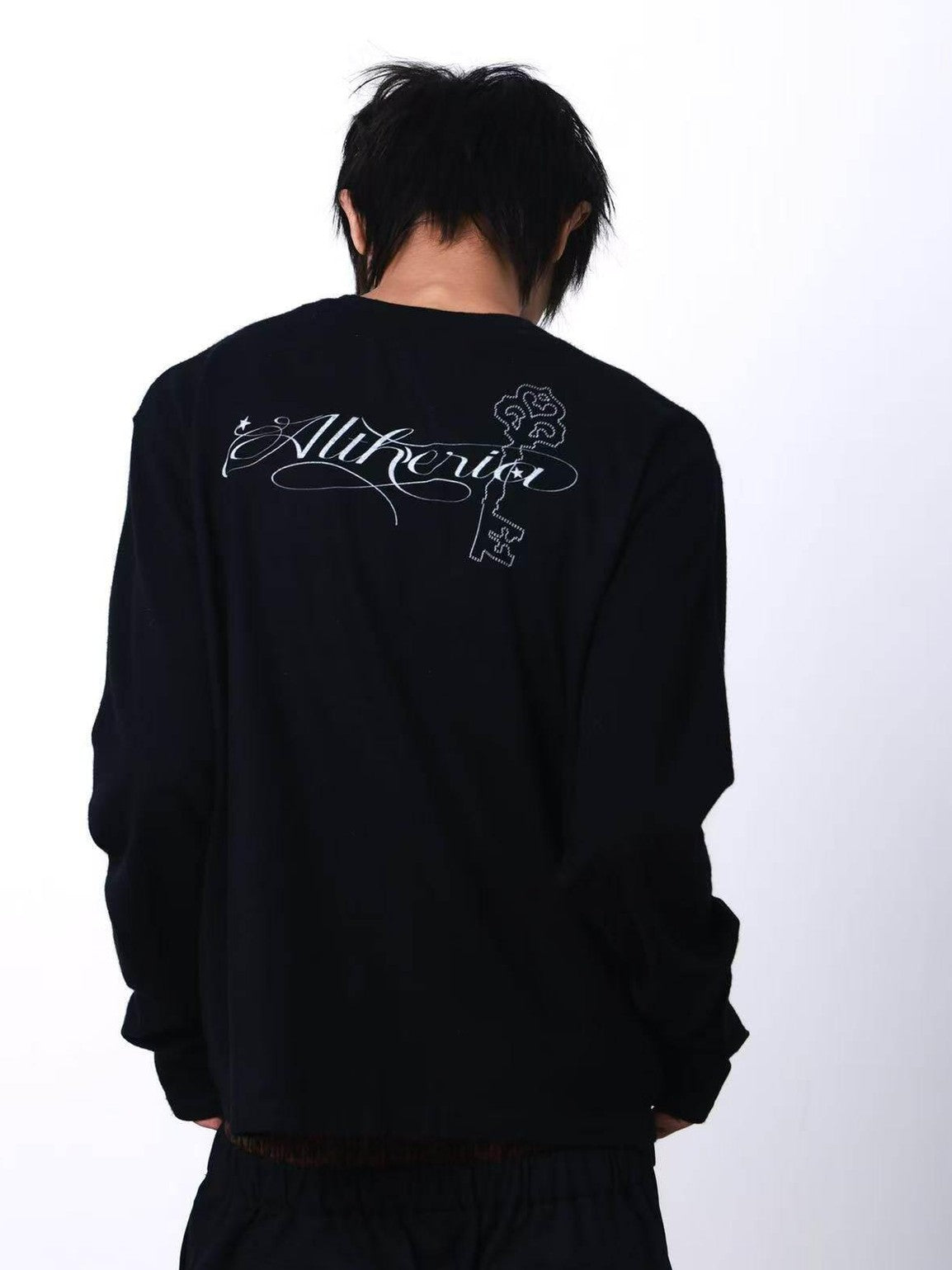 DETW onLine Black Portrait Grid Slogan Print Dark Punk Embroidered Women&