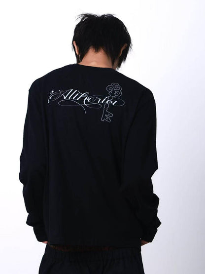 DETW onLine Black Portrait Grid Slogan Print Dark Punk Embroidered Women&