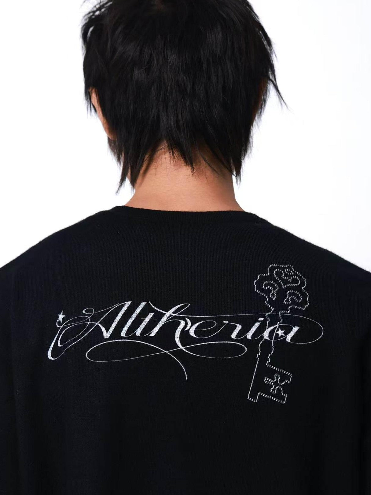 DETW onLine Black Portrait Grid Slogan Print Dark Punk Embroidered Women&