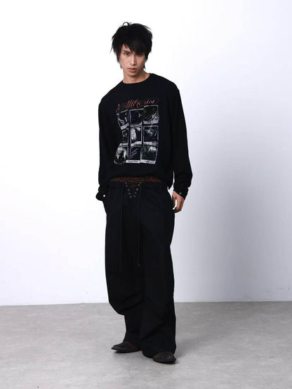 DETW onLine Black Portrait Grid Slogan Print Dark Punk Embroidered Women&