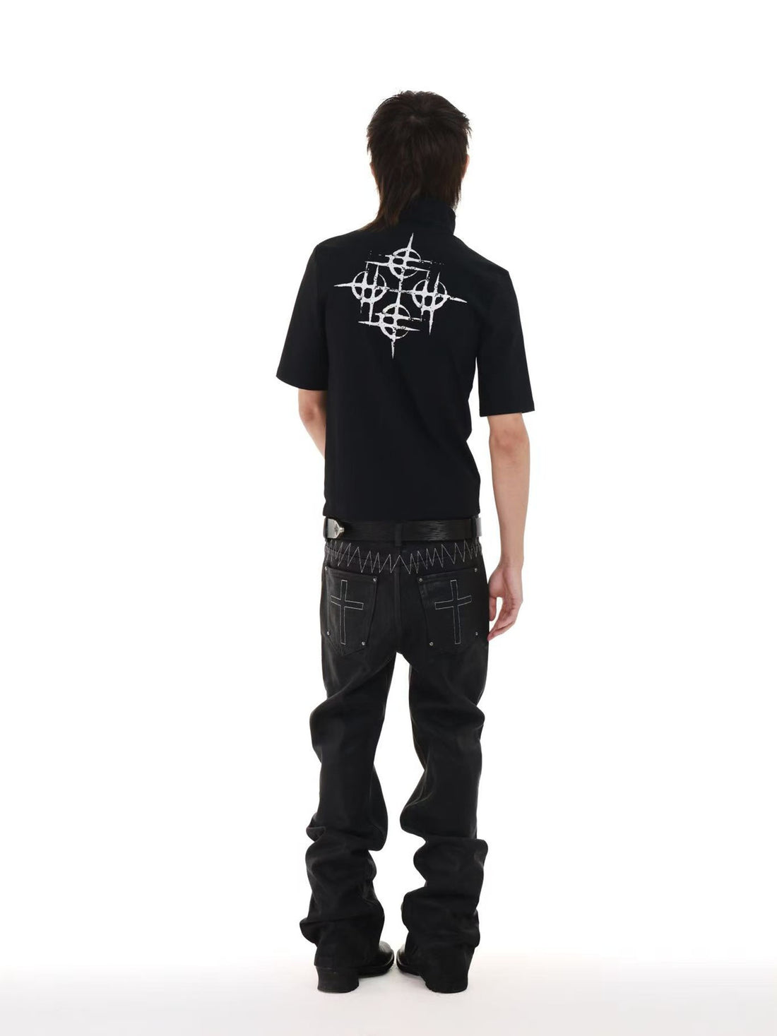 DETW onLine Black Ribbed Cross Heat Print Metal Eyelets Women&