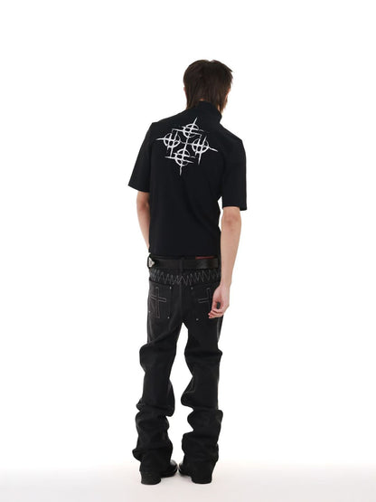 DETW onLine Black Ribbed Cross Heat Print Metal Eyelets Women&