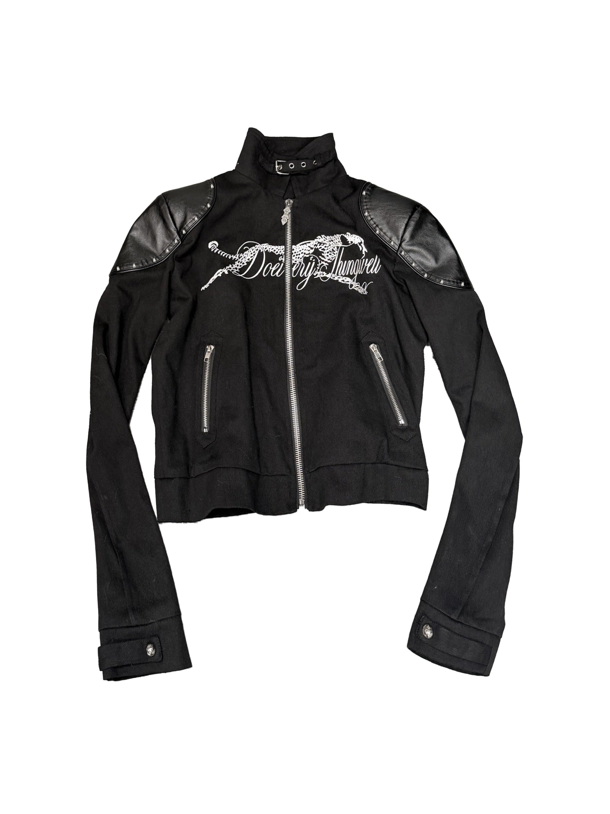 DETW_onLine_Black_Rivet_Hotfix_Embroidery_Stand_Collar_Women&