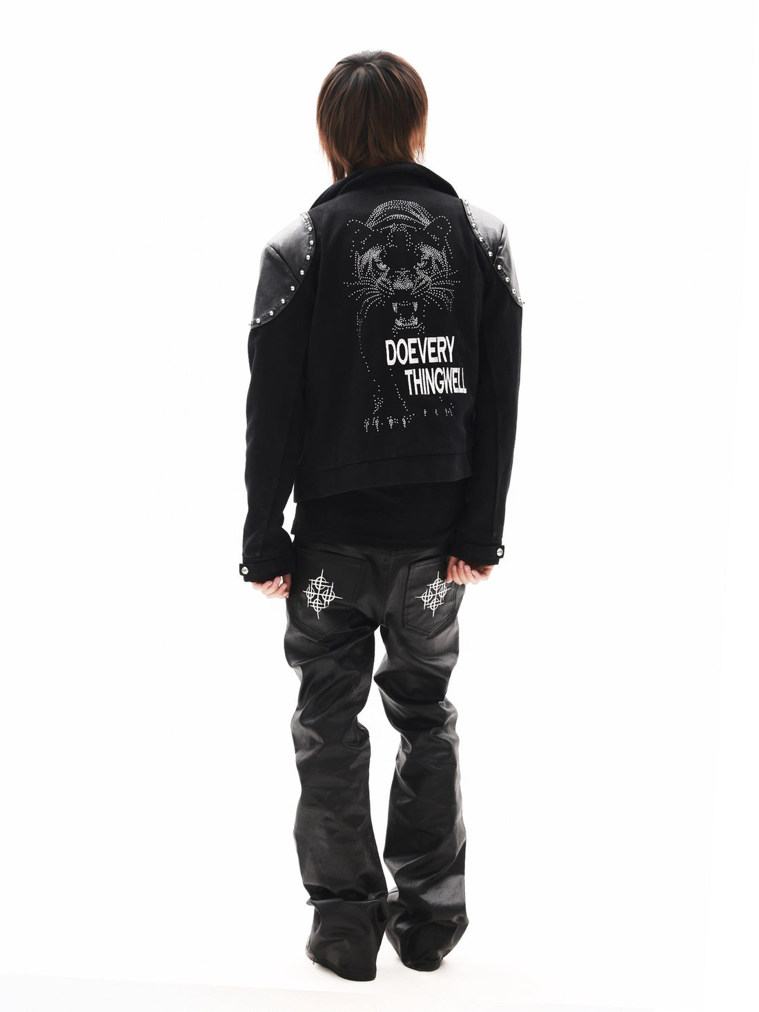 DETW onLine Black Rivet Hotfix Embroidery Stand Collar Women&