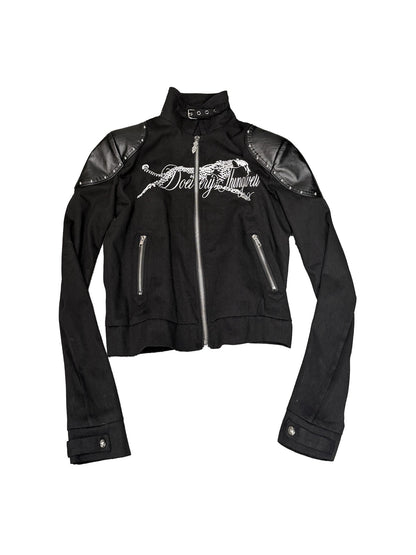 DETW onLine Black Rivet Hotfix Embroidery Stand Collar Women&