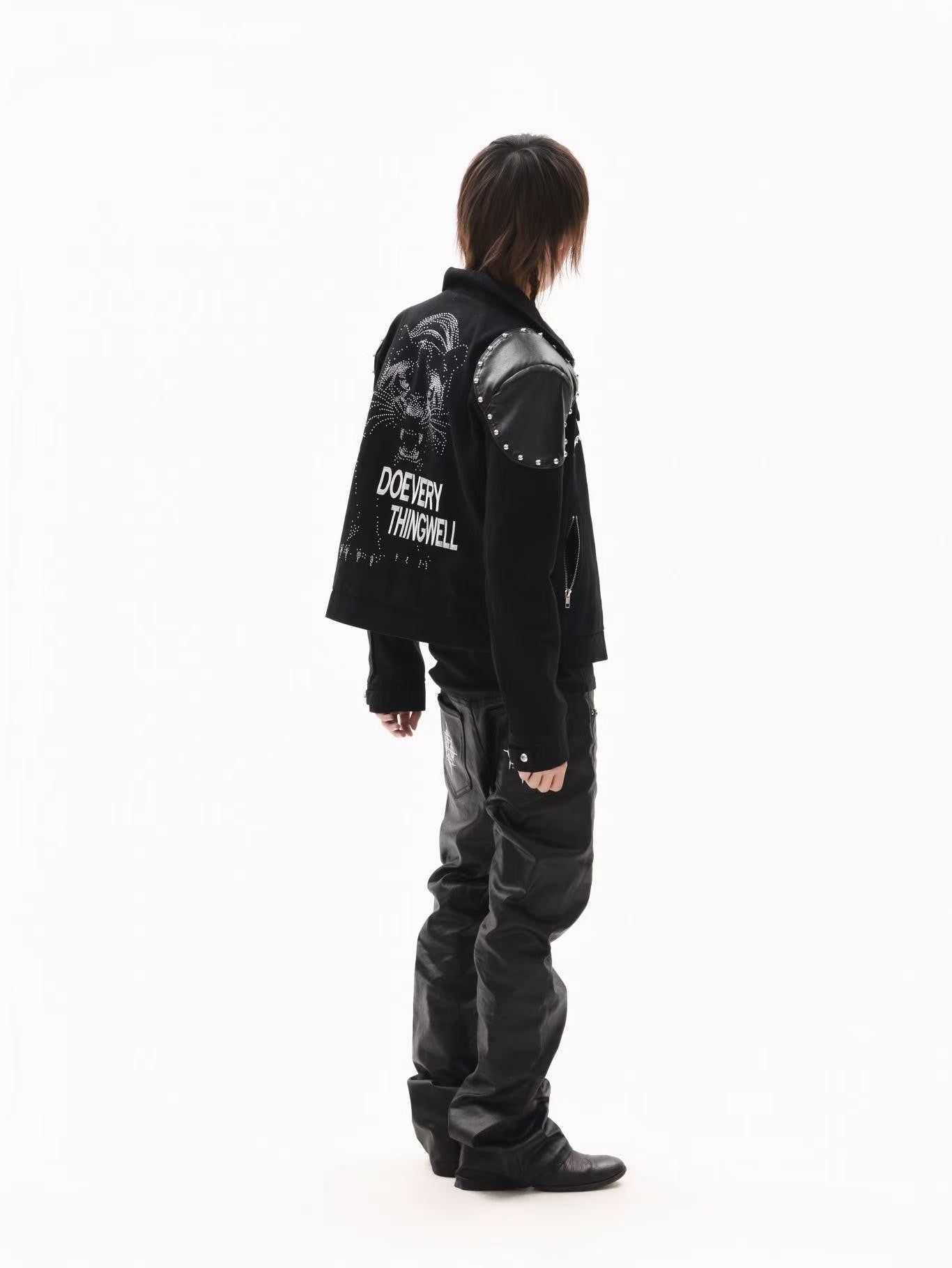 DETW onLine Black Rivet Hotfix Embroidery Stand Collar Women&