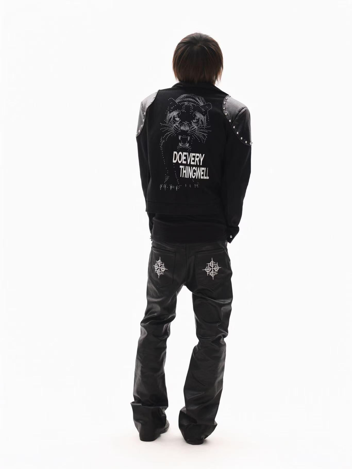 DETW onLine Black Rivet Hotfix Embroidery Stand Collar Women&