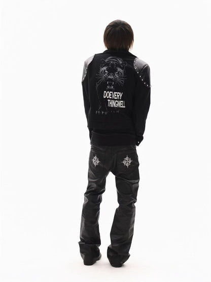 DETW onLine Black Rivet Hotfix Embroidery Stand Collar Women&