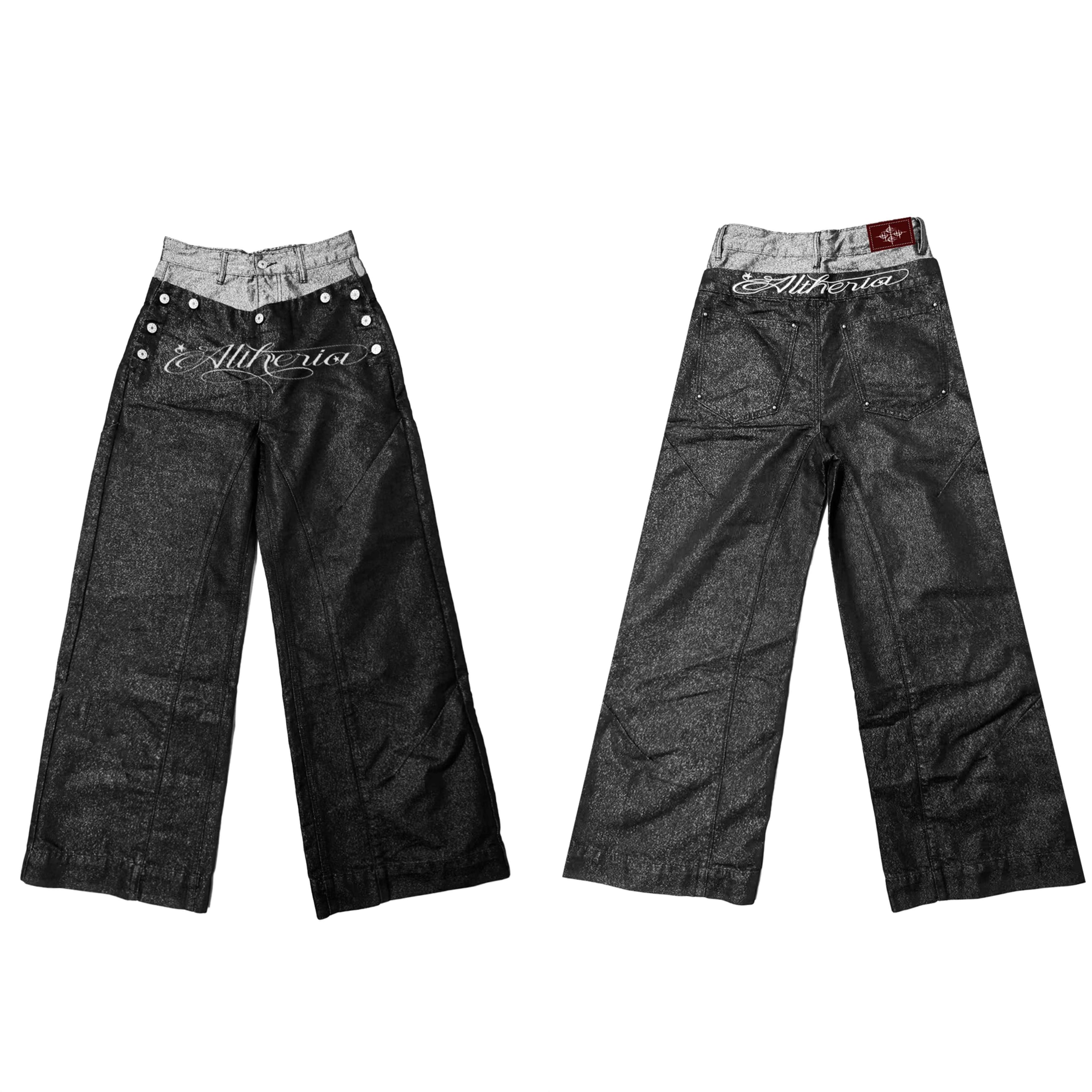 DETW_onLine_Black_Silver_Double_Waist_Splice_Button_Women&