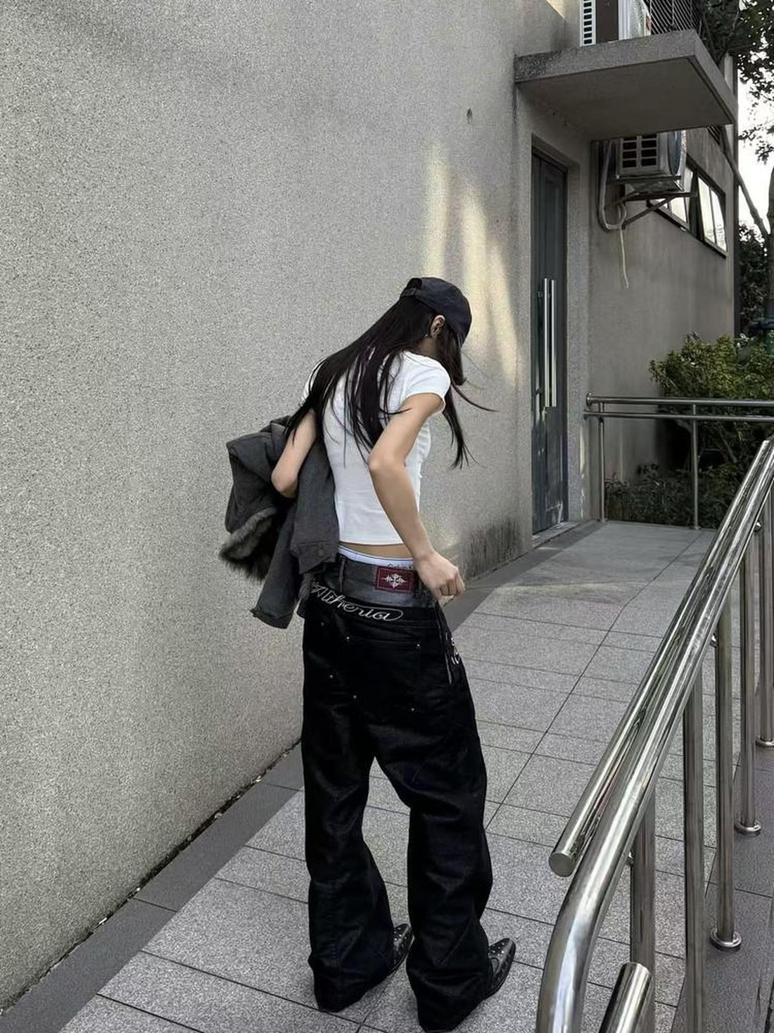 DETW onLine Black Silver Double Waist Splice Button Women&