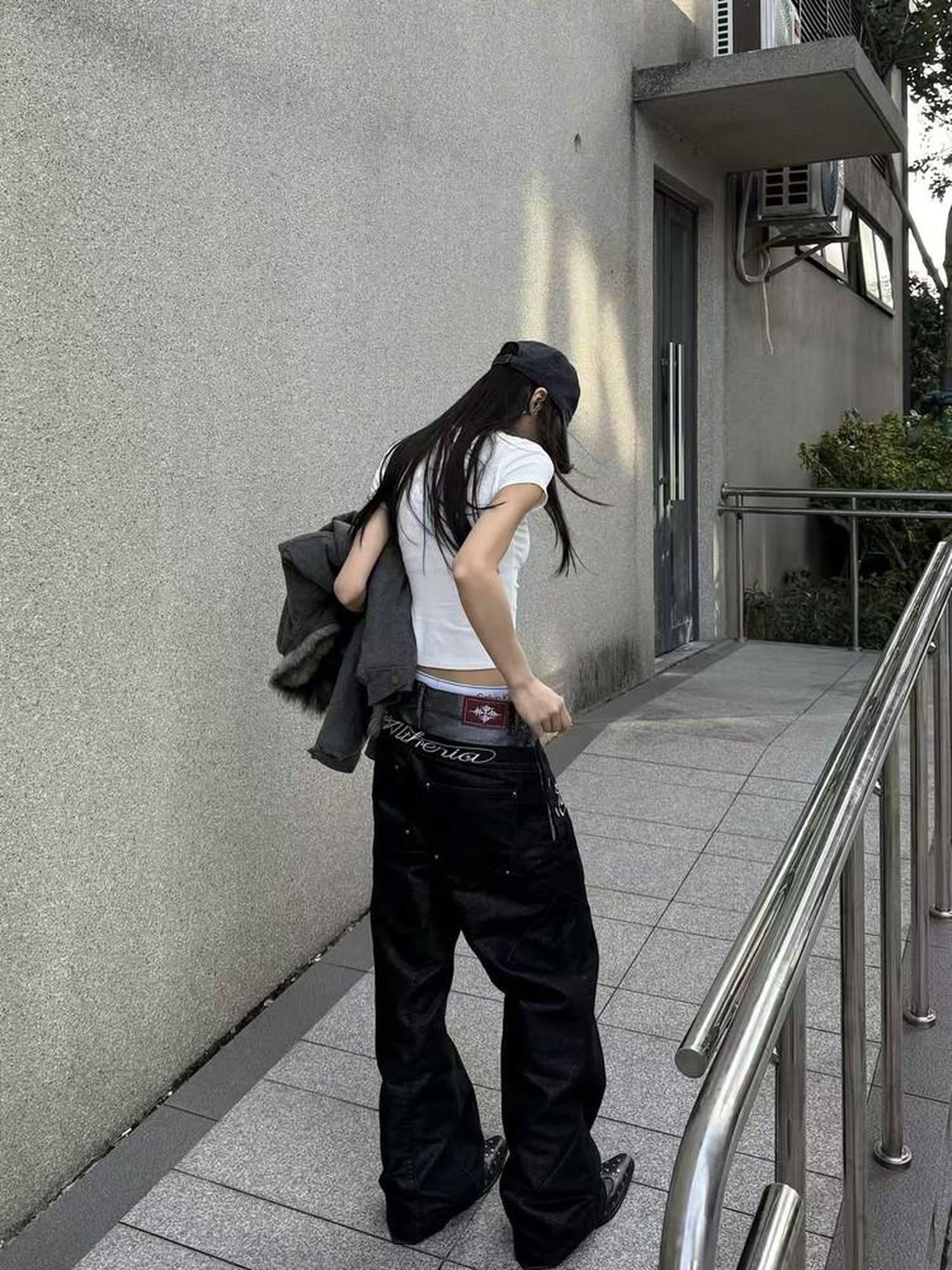 DETW onLine Black Silver Double Waist Splice Button Women&