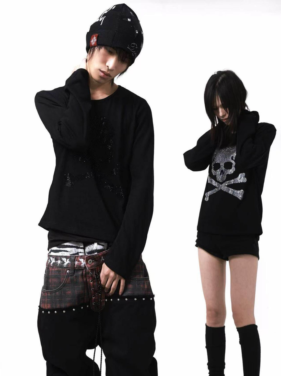 DETW onLine Black Silver Two Tone Skull Rhinestone Women&