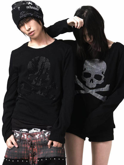DETW onLine Black Silver Two Tone Skull Rhinestone Women&