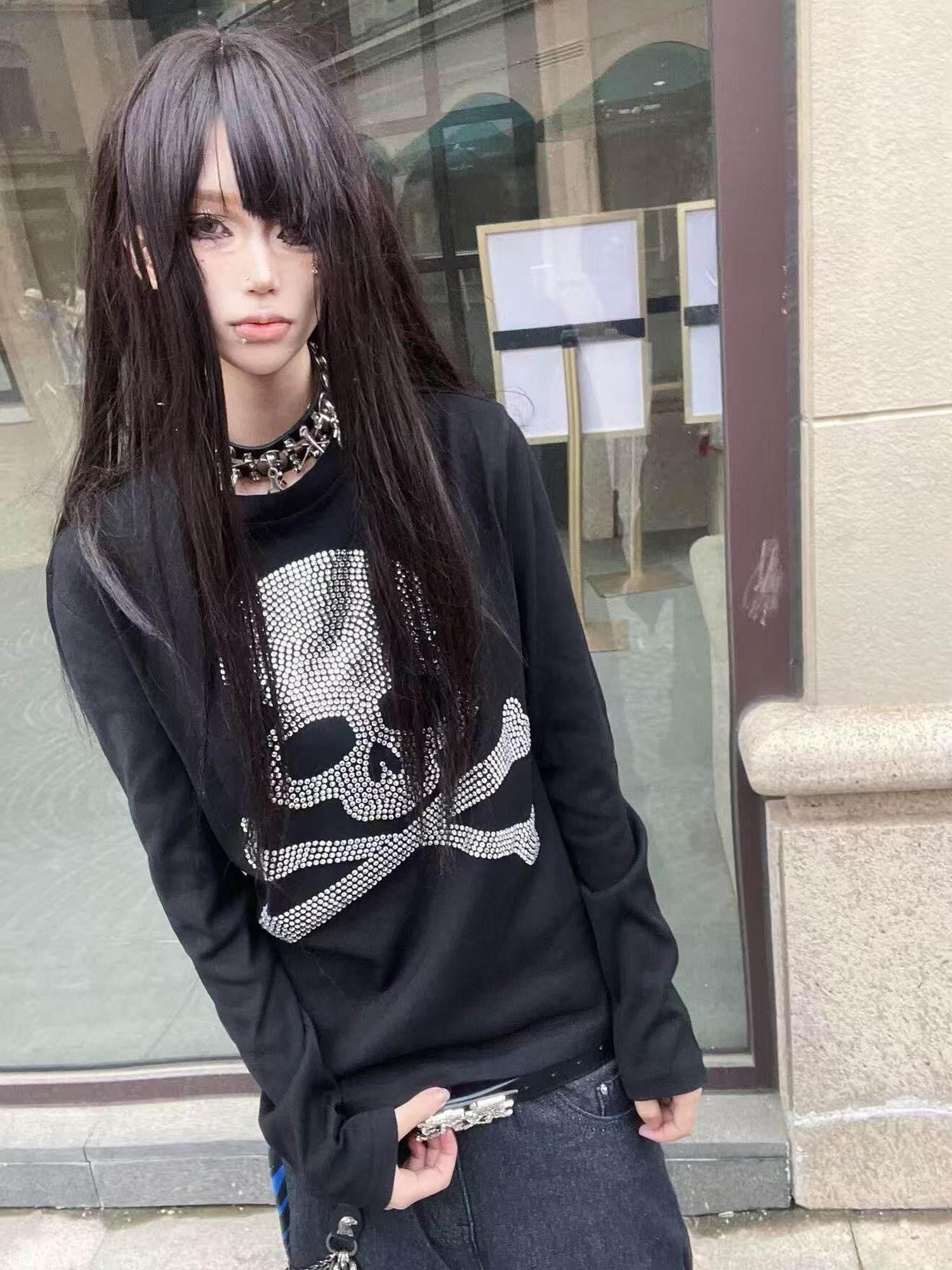 DETW onLine Black Silver Two Tone Skull Rhinestone Women&