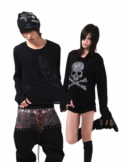 DETW onLine Black Silver Two Tone Skull Rhinestone Women&