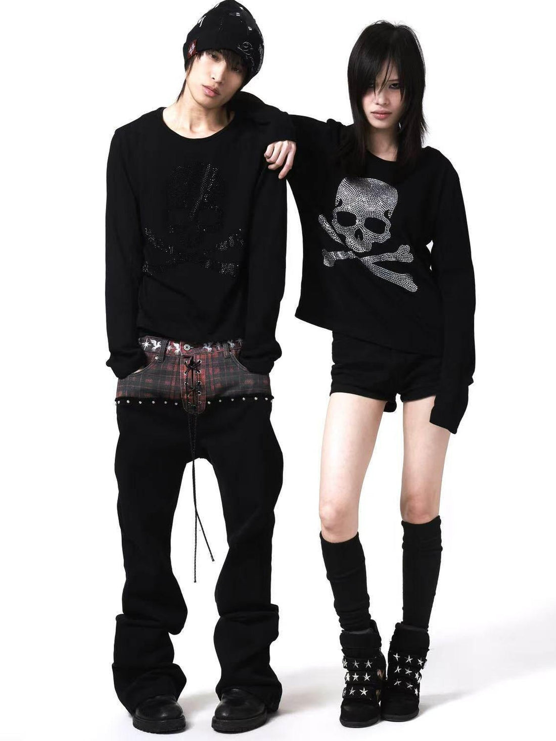 DETW onLine Black Silver Two Tone Skull Rhinestone Women&