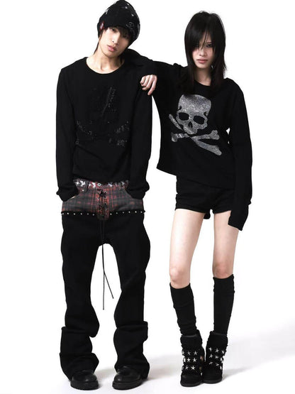 DETW onLine Black Silver Two Tone Skull Rhinestone Women&