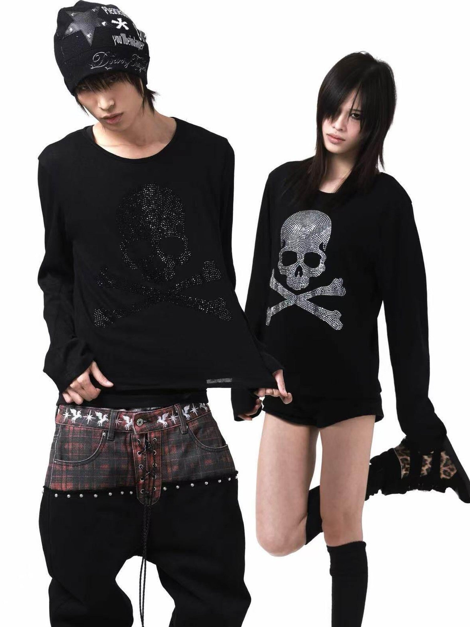 DETW onLine Black Silver Two Tone Skull Rhinestone Women&