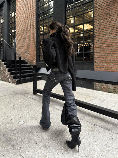 DETW onLine Black Slanted Zipper Metal Hardware Women&