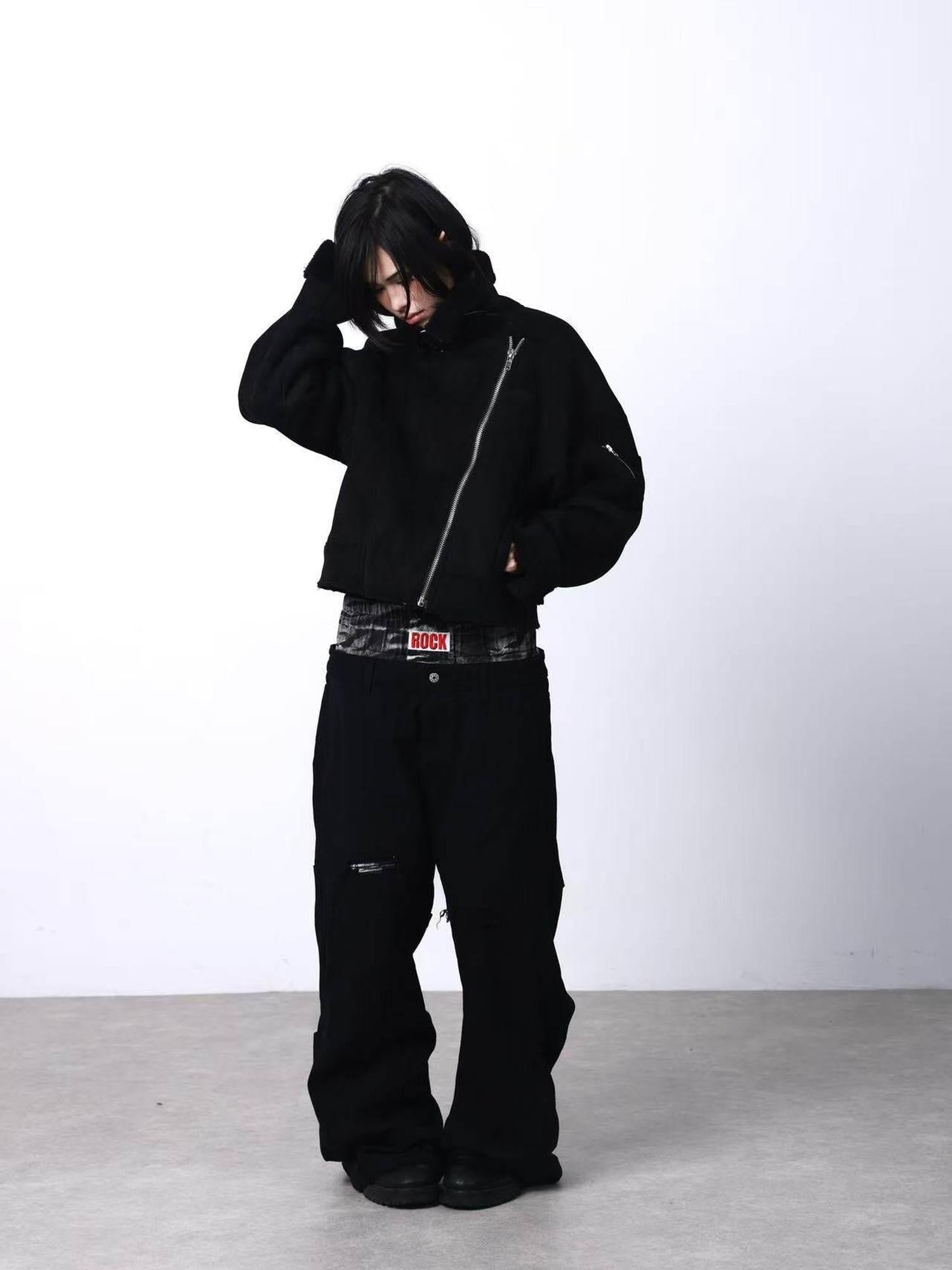 DETW onLine Black Slanted Zipper Metal Hardware Women&