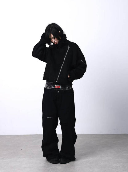 DETW onLine Black Slanted Zipper Metal Hardware Women&