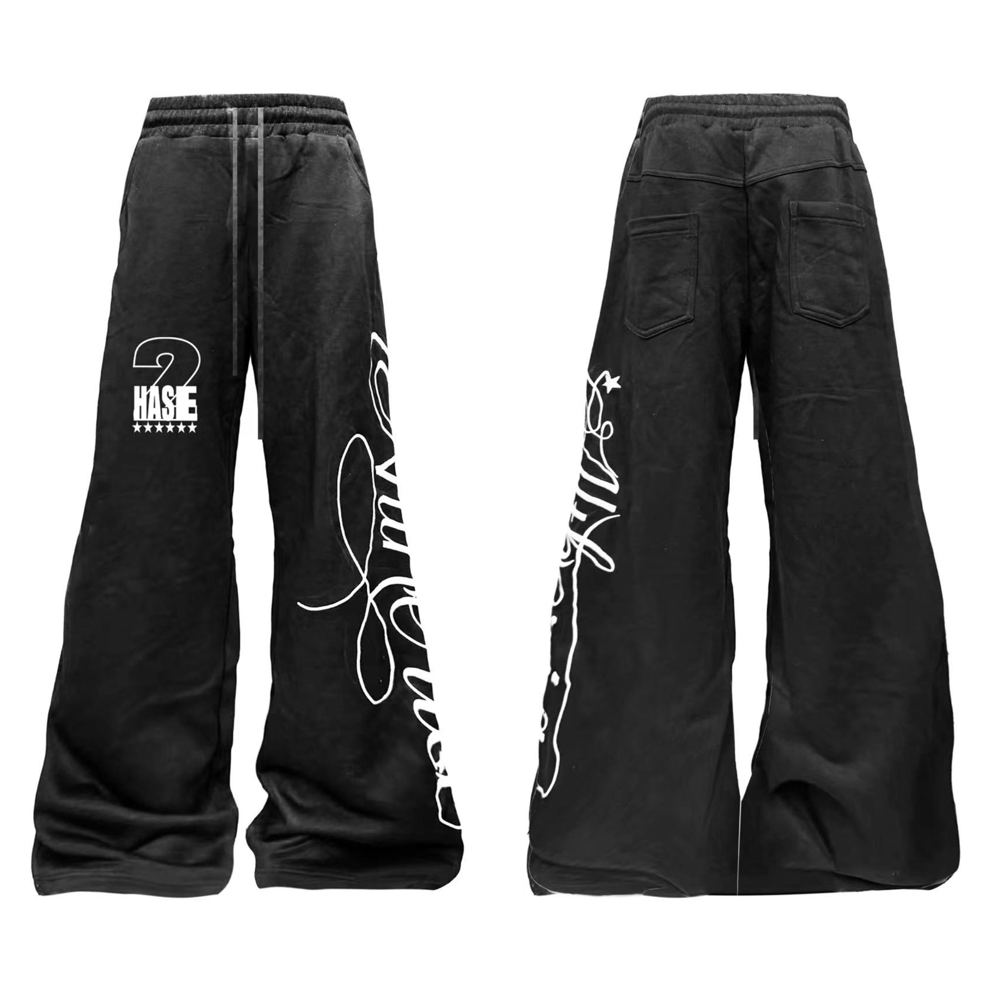 DETW_onLine_Black_Terry_Embroidery_Geometric_Straight_Drawstring_Women&