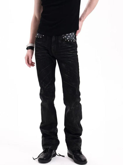 DETW onLine Black Waxed Pleated Rivet Star Flag Women&