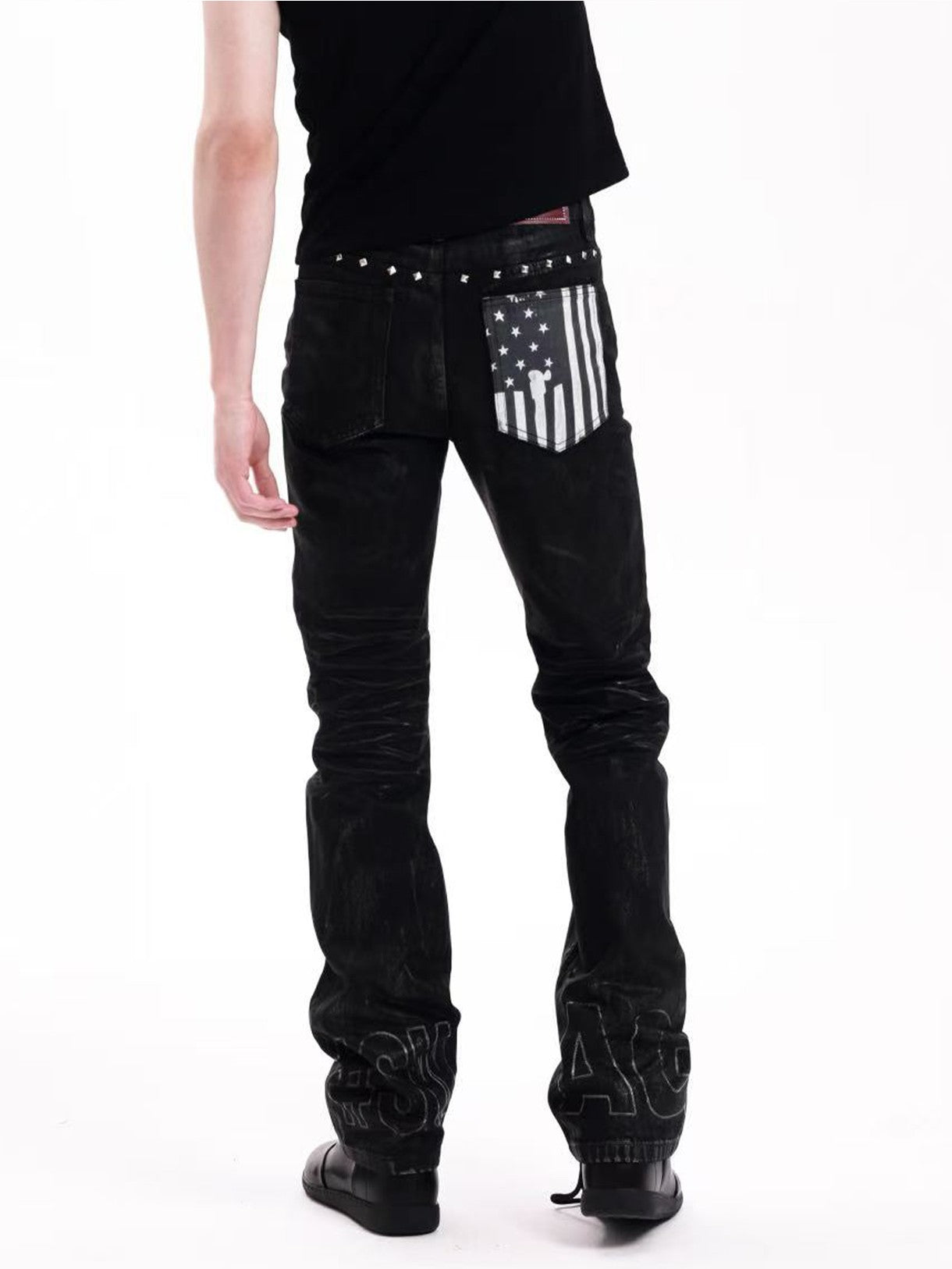 DETW onLine Black Waxed Pleated Rivet Star Flag Women&
