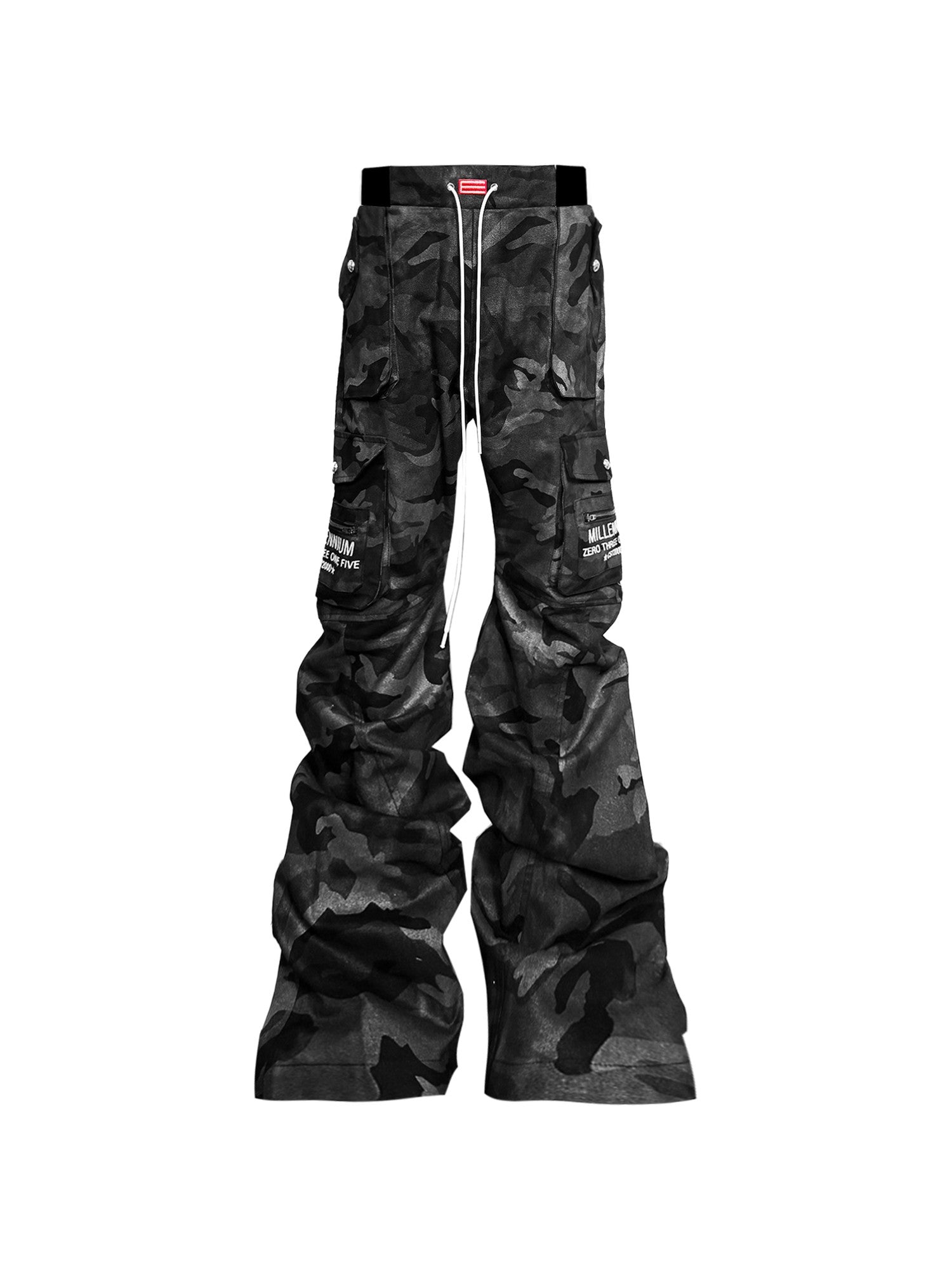 DETW onLine Black White Camo Embroidered Slogan Multi Pocket Women&