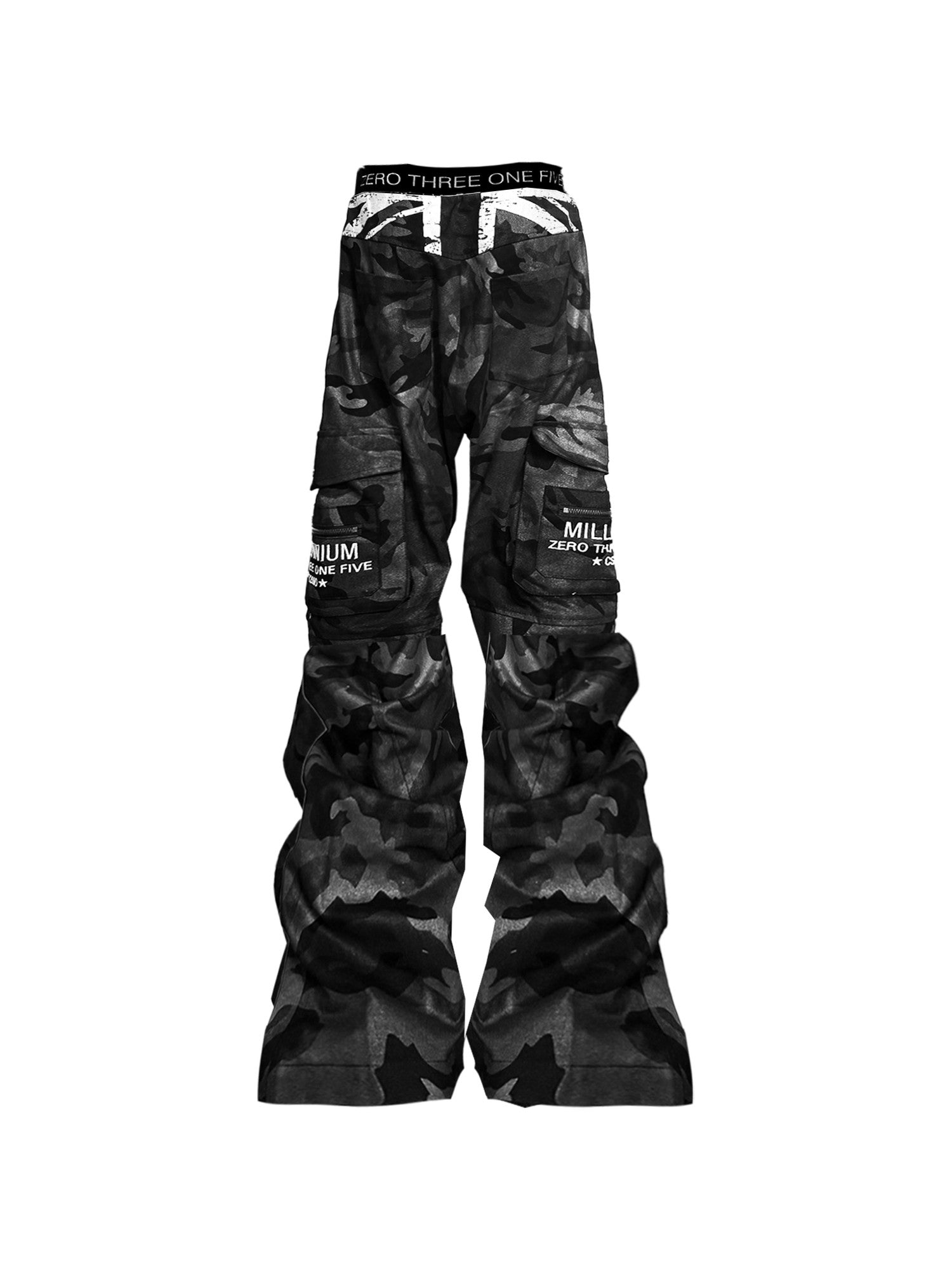 DETW onLine Black White Camo Embroidered Slogan Multi Pocket Women&