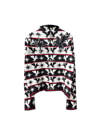 DETW_onLine_Black_White_Pegasus_Starry_Animal_Knit_Stand_Collar_Women&