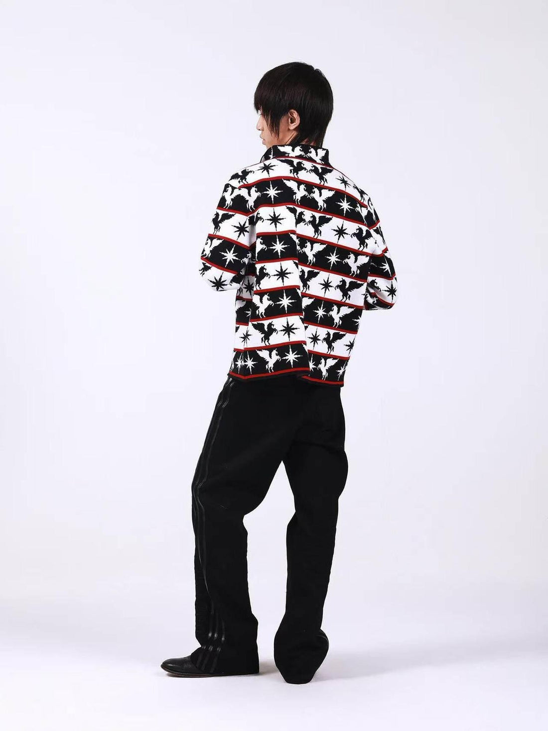 DETW onLine Black White Pegasus Starry Animal Knit Stand Collar Women&