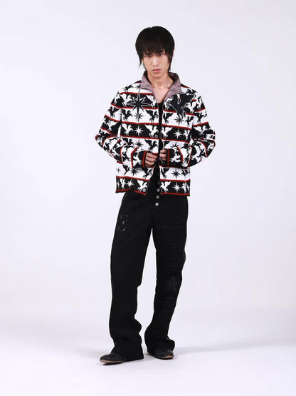 DETW onLine Black White Pegasus Starry Animal Knit Stand Collar Women&