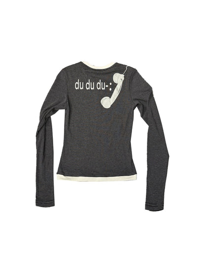 DETW onLine Black White Striped Slogan Screen Print Slim Women&