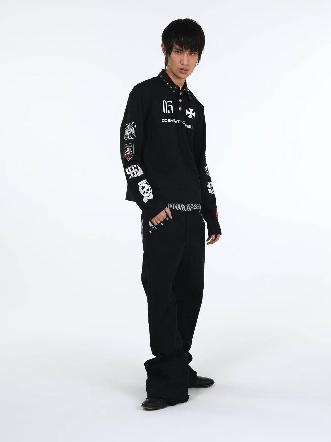 DETW onLine Black Zebra Print Patchwork Contrast Layered Curved Women&