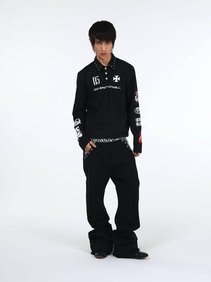 DETW onLine Black Zebra Print Patchwork Contrast Layered Curved Women&