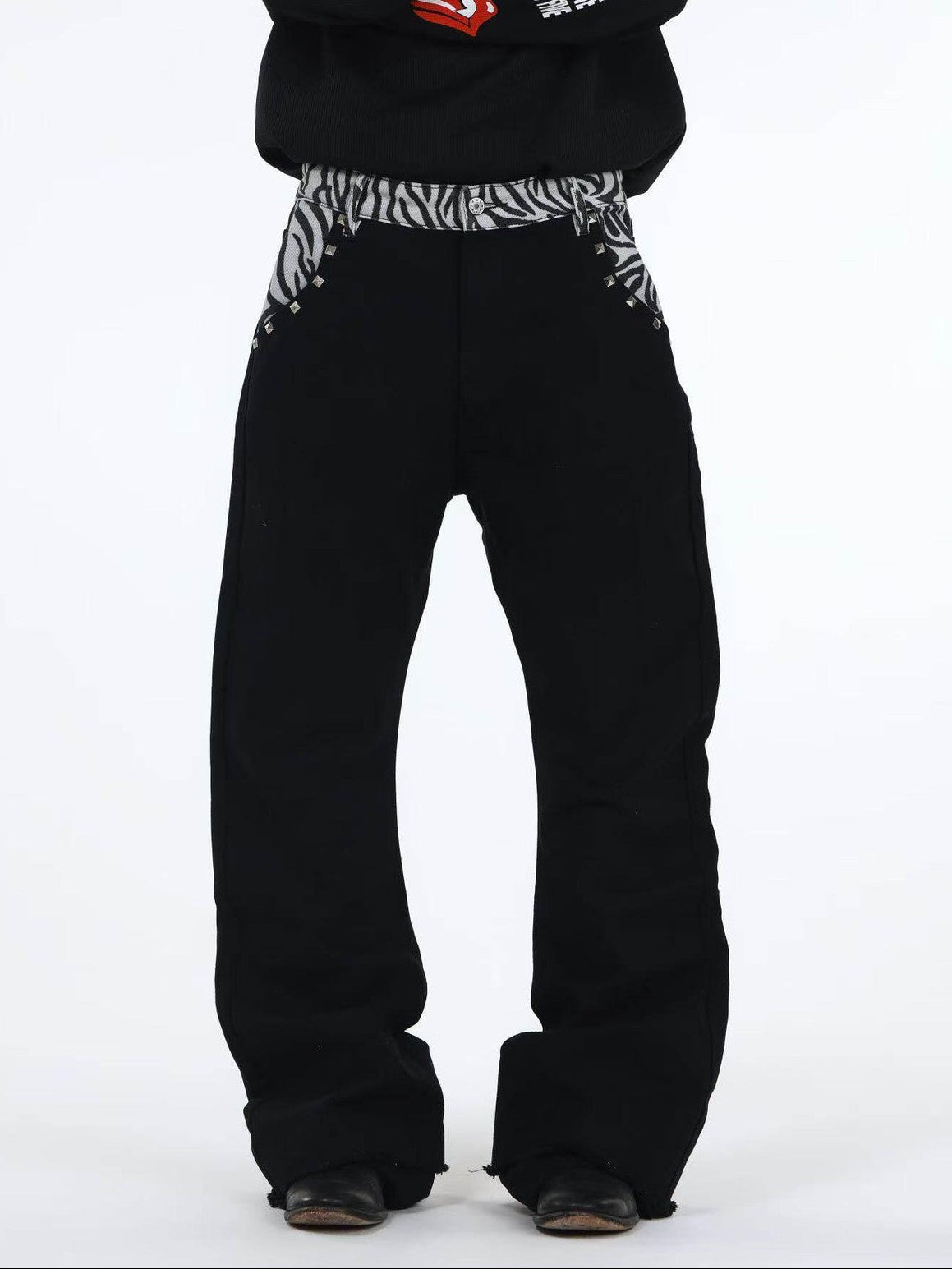 DETW onLine Black Zebra Print Patchwork Contrast Layered Curved Women&