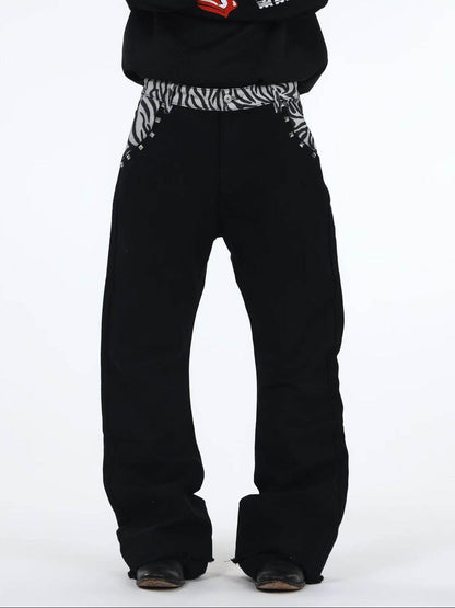 DETW onLine Black Zebra Print Patchwork Contrast Layered Curved Women&
