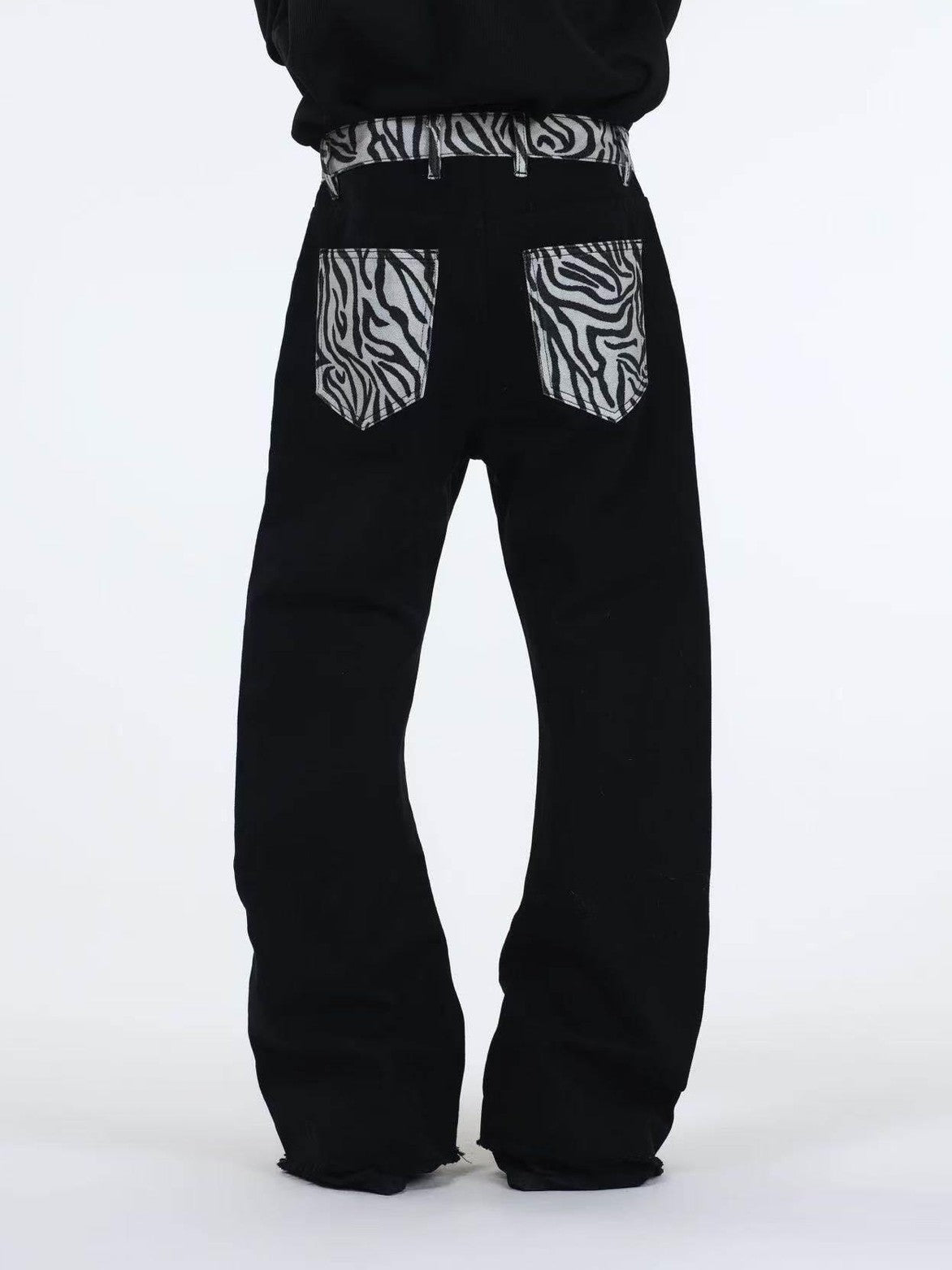 DETW onLine Black Zebra Print Patchwork Contrast Layered Curved Women&