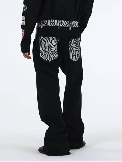DETW onLine Black Zebra Print Patchwork Contrast Layered Curved Women&