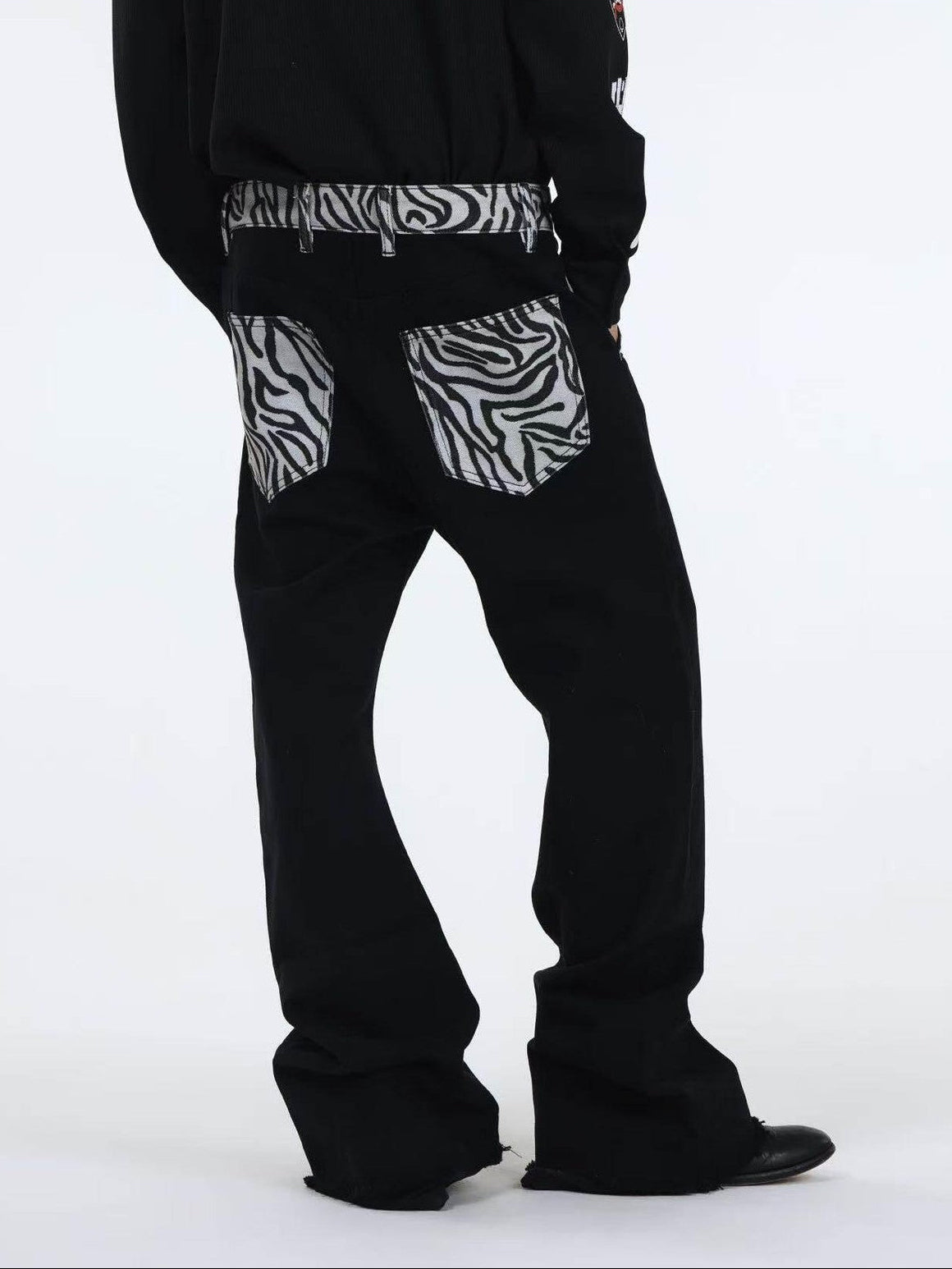 DETW onLine Black Zebra Print Patchwork Contrast Layered Curved Women&